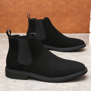 Botas Chelsea Estilo Británico para Hombre, Parte Superior de Cuero Genuino, Forro de Cuero Sintético, Suela de Goma de Cilindro Medio, Invierno - Product Image 1