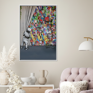 Urban Art <b>Canvas</b> Print - Banksy Boy Graffiti Wall Art,WHITE <b>FRAMED</b> <b>CANVAS</b> - Product Image 3