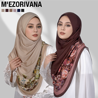 Hijab instantané en mousseline opaque double couche, plissé aux épaules, imprimé floral brodé |   Tenue de bureau formelle respirante pour toutes les saisons