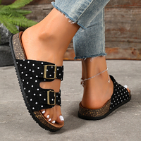 Sandales pour femmes à pois, à deux brides, à boucle, à bout ouvert, pour l'été, plage, noir et blanc