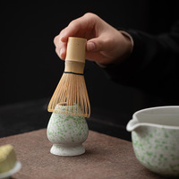 Ensemble de matcha de style japonais en céramique à motifs étoilés avec fouet, support, bol et cuillère (Origine Dehua)