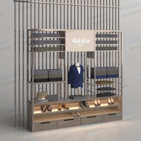 Accessoires pour magasin de vêtements pour hommes : Porte-chemises double zone, présentoir à cravates, étagère réglable, éclairage LED