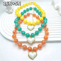 Collier pendentif en acrylique CH-LHN2021 avec motifs croix/tortue/dollar, perles rondes en acrylique, vente en gros, collier tendance pour femme