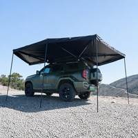 Auvent XL 270 degrés à double poteau avec bande LED intégrale, étanche, pieds réglables, pour camping latéral de véhicule