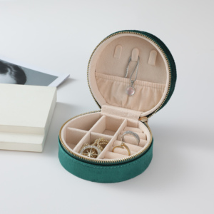 Wholesale Portable Round Jewellery Storage Organizer Case Display Small Velvet Travel Jewelry Box Chinese Style With Zipper - Product Image 2