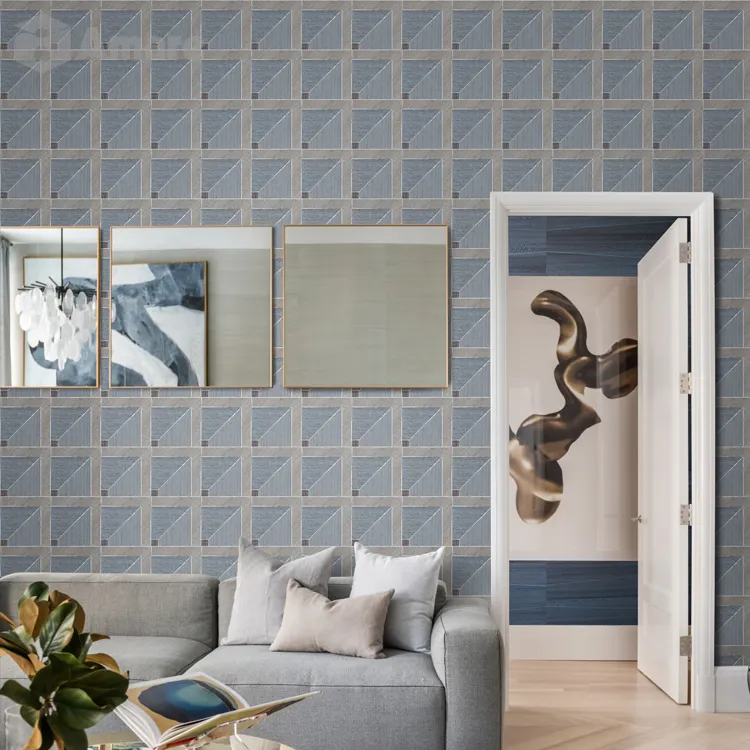 Kertas Dinding Kolase Sisal Lapisan Kayu 3D Kerajinan Tangan Tahan Cetakan Alam Mewah untuk Dekorasi Rumah