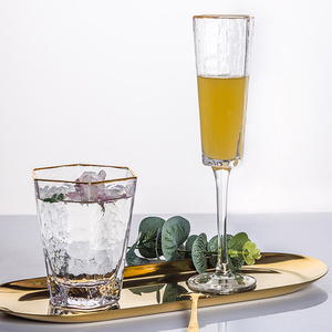 Verre à vin en verre avec marteau Hexagonal, transparent, de couleur Champagne, jus de fruits, bord en or, Logo <span class=keywords><strong>personnalisé</strong></span>, <span class=keywords><strong>gobelet</strong></span> de vin Vintage - Product Image 2