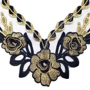 Netstof Borduurwerk Kant Nepkraag Zwart En Goud Corsage Stuk 3d Kraag Stuk Mode Borst Kant Doek Pasta Accessoires - Product Image 4