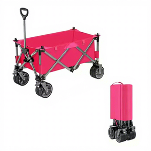 Chariot pliable robuste à grandes roues, vert foncé et jaune, pour le camping en plein air, la plage, le jardin, chariot à plateforme - Product Image 1