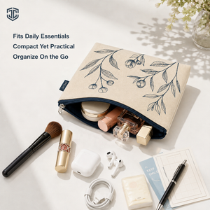Trousse de Toilette en Toile à Imprimé Botanique, Pochette Plate Zippée Fine, Étui à Crayons, Organisateur de <span class=keywords><strong>Voyage</strong></span>, Vente en Gros Personnalisée - Product Image 2