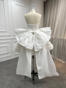 Abito <span class=keywords><strong>da</strong></span> <span class=keywords><strong>Sposa</strong></span> <span class=keywords><strong>Mini</strong></span> Senza Spalline Color Avorio con Pizzo Floreale 3D e Fiocco Staccabile sul Retro per Feste Nuziali ed Eventi di Fidanzamento - Product Image 4