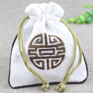 Tuanfu Embroidered Cotton Linen <b>Drawstring</b> Bag 11x14cm Jewelry Gift <b>Pouch</b> Eco-Friendly Packaging Bag - Product Image 1