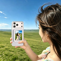 Monitor Selfie Ponsel Nirkabel Magnetik 2,8 inci dengan Permukaan Cermin Rias dan Tombol Zoom Shutter
