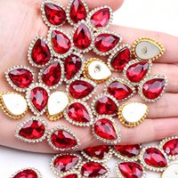 30 pièces de strass en verre à coudre en forme de goutte d'eau, cristaux à dos plat avec halo doré pour la confection de bijoux de mariage