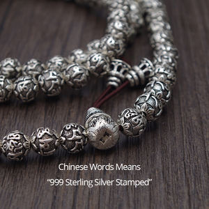 Sei parole incise 925 in <span class=keywords><strong>argento</strong></span> Sterling <span class=keywords><strong>rosario</strong></span> perline 108 braccialetti Mantra per uomo e donna - Product Image 3