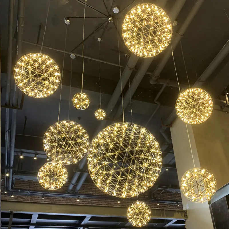 Nordic Restaurant Hotel Romantic Gypsophila LED Pendant Light Round Ball Stainless Steel Chandelier