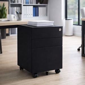 ตู้เก็บเอกสารเหล็กแบบเคลื่อนที่ 3 ลิ้นชัก ใต้โต๊ะทำงาน ตู้เก็บของโลหะพร้อมกุญแจและล้อ - Product Image 4