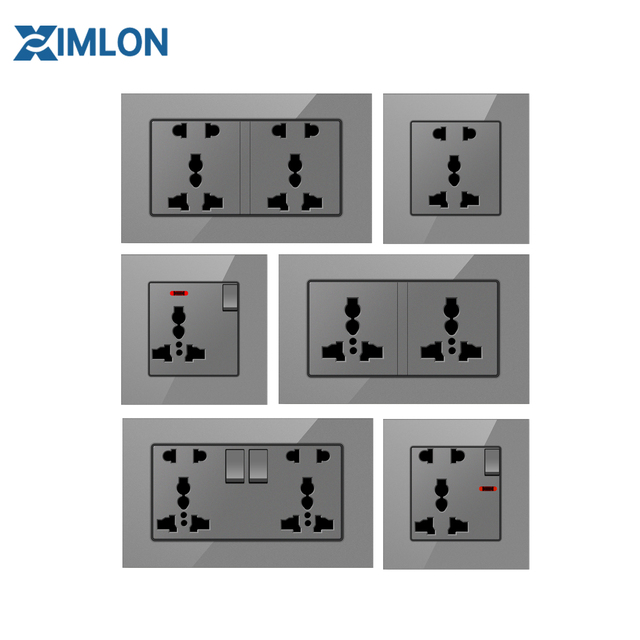 XIMLON Electrical Universal 13A UK Standard Grey Wall Socket with 2 USB &1 USB-C Ports IP21 Rated Tempered Glass Switch Socket