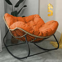 Fauteuil à bascule de luxe en rotin, design moderne, pour extérieur, salon, chambre, restaurant, en fer forgé et tissu cuir