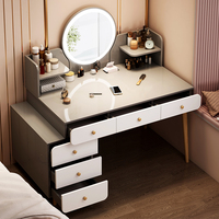 Table de toilette moderne nordique en MDF extensible pour femme avec miroir de maquillage sur pied à LED et tiroirs de rangement pour appartement et chambre
