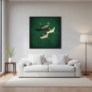 Elegant Asian-Inspired Green Bird Print Canvas Artwork - Modern Decor,<b>BLACK</b> <b>FRAMED</b> CANVAS - Product Image 3