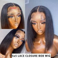 Perruque Bob Droite en Gros, Cheveux Humains Vierges Brésiliens, Longue Perruque Bob Colorée avec Dentelle Frontale