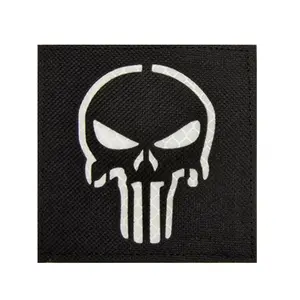 Tambalan jaket topi Patch ukir Laser, lencana taktis tengkorak Punisher reflektif