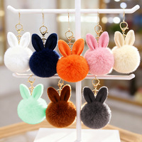 Porte-clés Pompon en fourrure avec oreilles de lapin mignonnes, boule de pompons moelleuse, porte-clés pour filles et femmes, porte-clés en peluche, breloque de sac en peluche avec oreilles de lapin