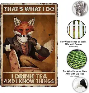 Это то, что я делаю, я пью чай, и я знаю вещи металлический жестяной знак винтажный напиток лисица чай для домашнего кофейного настенного декора 8x12 дюймов