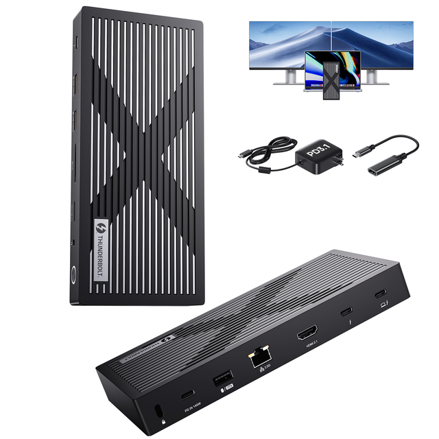 PULWTOP Thunderbolt 4 Dock with Dual Monitor 8K/4K Display, 40Gb/s, SD/TF4.0, 2.5GbE for Windows Mac M4, Thunderbolt Certified