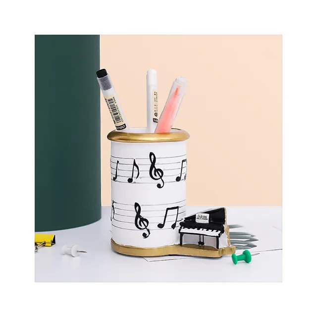 Nordic Light Luxury Resin Crafts Musical Note Line Piano Pen Holder Makeup Brush Holder for Creative Student Gift Decoration