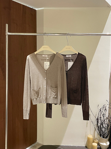 HOO Nuovo <span class=keywords><strong>Cardigan</strong></span> Autunnale da Donna, Stile Francese con Scollo a V e Tasche, Versatile per il Lavoro, in <span class=keywords><strong>Viscosa</strong></span>/Poliestere Lavorato a Mano ZA5064 - Product Image 3