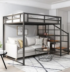 <span class=keywords><strong>Lit</strong></span> mezzanine personnalisé <span class=keywords><strong>adulte</strong></span> pleine grandeur en métal design moderne appartement en métal cadre de <span class=keywords><strong>lit</strong></span> queen en métal chambre à coucher lits surélevés en métal - Product Image 5