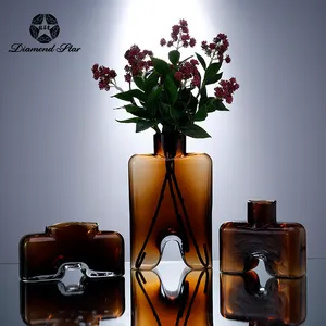 Diamond Star Hot Sales Creative Luxury Amber Glass Vase Modern Home Living Room Office Decoration vase