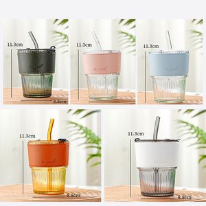 Southeast Asia Wholesale logo 400ml clear Blank Drinking Tumbler Borosilicate Glass Mug Cup <b>With</b> <b>Straw</b> - Product Image 5