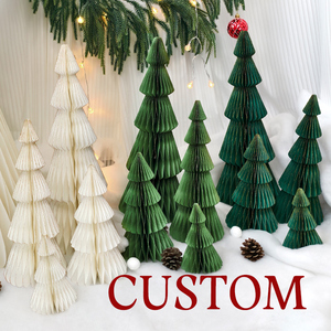 Lot de sapins de Noël en papier en gros, décorations 3D en nid d'abeille et ornements suspendus pour <span class=keywords><strong>les</strong></span> fêtes de fin d'année, vente au détail, logo personnalisé disponible - Product Image 2