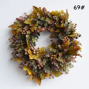 Hot Selling Autumn Door Wreath Hanger with Maple Leaves Pumpkin for Christmas Halloween Home Decor