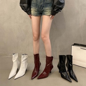 <span class=keywords><strong>Botines</strong></span> Cortos de Tacón Alto con Punta en Charol Rojo, Primavera Otoño 2025, Nuevo Tacón Delgado, Aumenta la Estatura, Moda <span class=keywords><strong>para</strong></span> <span class=keywords><strong>Mujer</strong></span> - Product Image 2