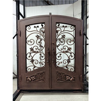 Puerta de Entrada Principal de Hierro Forjado de Doble Seguridad Personalizada para Casas y Villas, con Vidrio Templado Hueco, Diseño Moderno para Exteriores