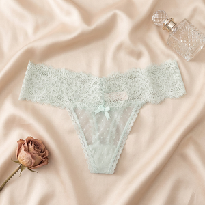Braguitas de encaje para mujer con lazo decorativo, de malla con lunares, de talle bajo, ropa interior sexy transparente, lencería íntima para mujer, tanga OEM ODM - Product Image 4