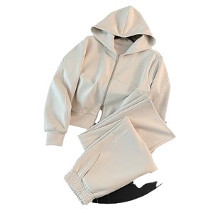 Women's Casual Tracksuit Set Loose Korean Style Jacket Wide Leg <b>Pants</b> Two Piece Solid Color Fleece <b>Lined</b> Plus Size Autumn Winter - Product Image 5