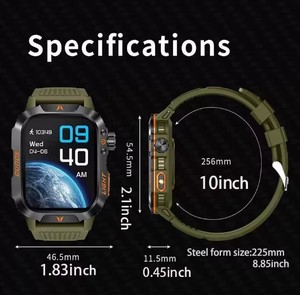 DF TAC <b>Rectangular</b> Tactical Smart <b>Watch</b> HT26 Black Green Blue Camo Wood Stainless Steel Silicone Strap IP68 Waterproof - Product Image 4