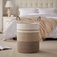 Cesta de lavandería de cuerda de algodón tejida grande con asas cesta de almacenamiento decorativa para ropa y juguetes
