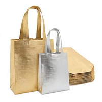 Sacs cadeaux pliables métalliques en non-tissé écologiques de haute qualité avec motif lettres, sacs fourre-tout brillants or/argent