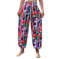 Pantalons de danse pour hommes et femmes avec motif drapeau, coupe fuselée et design plissé style lanterne, pour la pratique et les spectacles de danse