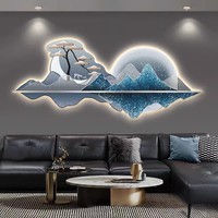 Peinture murale de fond de canapé de salon de style moderne et luxueux, paysage chinois avec lanternes, en porcelaine de cristal résistante à l'eau
