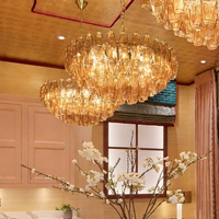 Lustre LED moderne en laiton et verre de Murano fumé, luminaire décoratif personnalisé pour salon, foyer, plafond suspendu, intensité variable, facile à installer