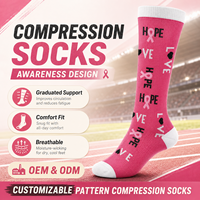 Chaussettes de compression roses personnalisées avec logo pour femmes, en coton, nylon et élasthanne, à compression graduée, hauteur genou, pour la course à pied