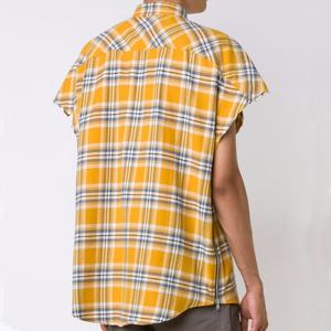 Custom Sleeves Men's Street Wear Shirts Plaid Zipper Curve Hem Flannel Shirts Oversize Check Raw <b>Edge</b> Button up Shirts for <b>Male</b> - Product Image 4