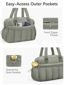 <b>Custom</b> Quilted Nylon Portable Travel Utility Tote Shoulder Bag with Detachable Strap Matching Cosmetic Puffer Pouch - Product Image 5
